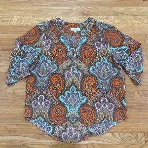 UMGEE Paisley 1/2 Button Blouse w/ Elbow Sleeves - M (Orange multicolored)